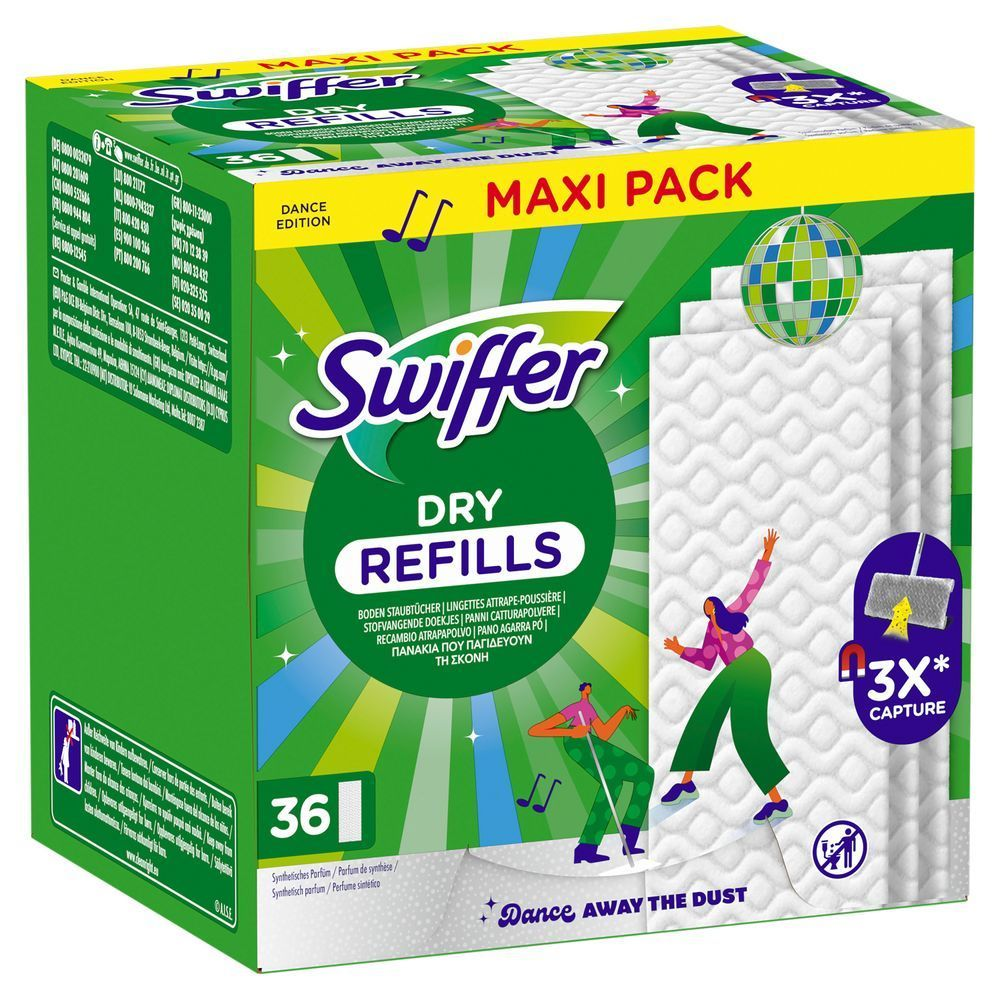 Swiffer Cloth Dry Wipes ~ Standard ~ Dry Refills ~ Regular ~ Febreze ~ Swiffer~36CT:- MAXI PACK, DANCE AWAY THE DUST