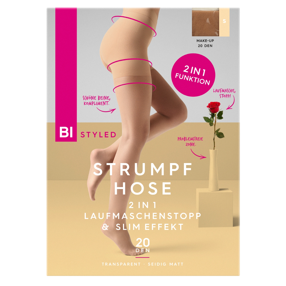 Bild: BI STYLED Strumpfhose 2in1 Laufmaschenstopp und Slim Effekt 20 DEN Make-up