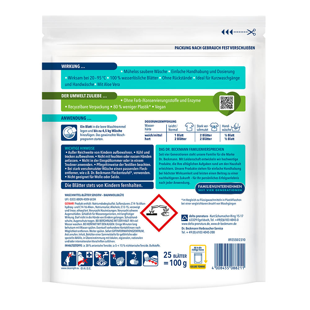 Bild: Dr. Beckmann Magic Leaves Waschmittel Blätter Sensitv 