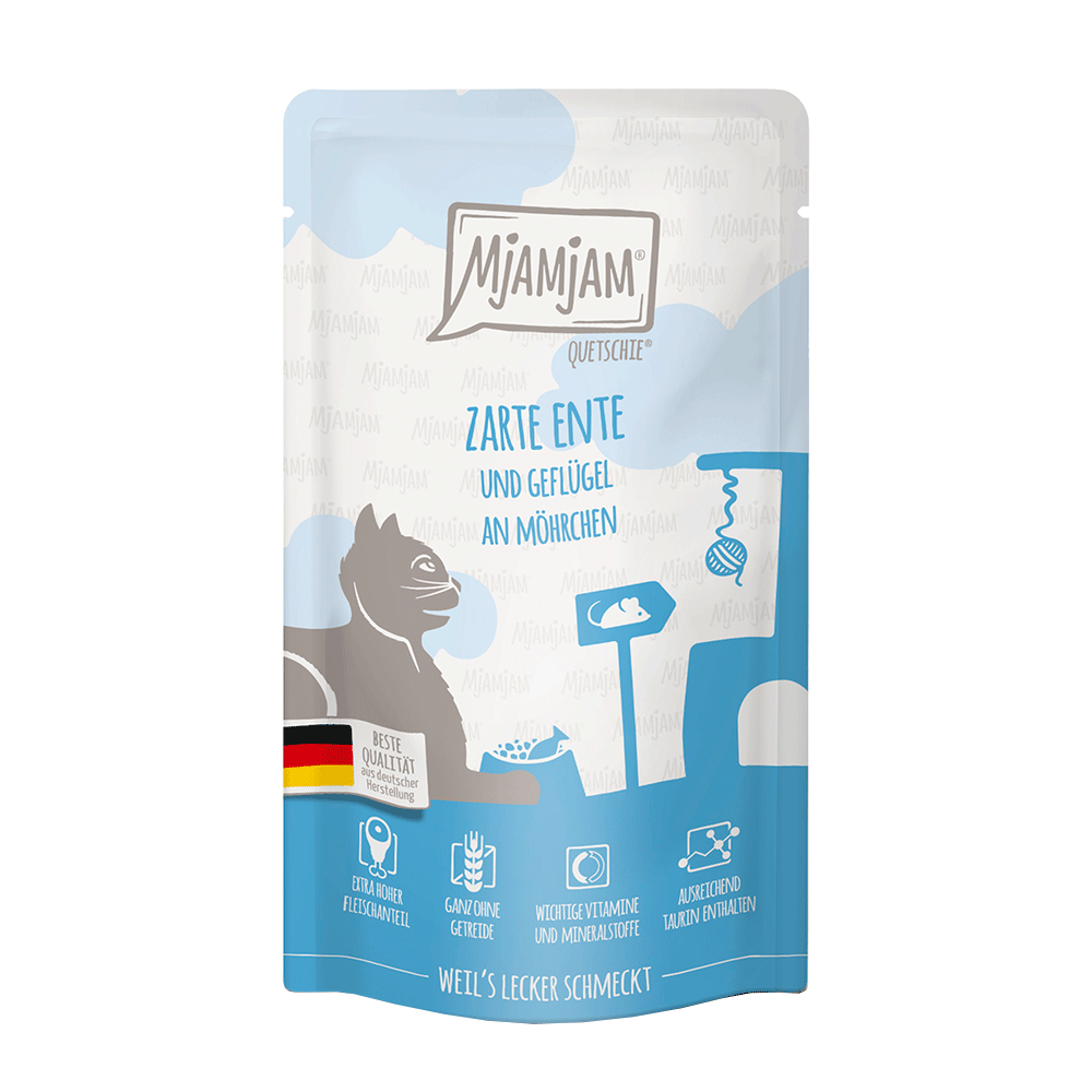 Bild: Mjamjam Quetschie Zarte Ente und Geflügel mit Möhrchen 