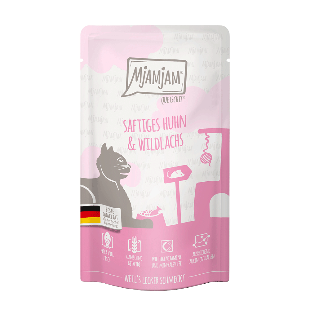 Bild: Mjamjam Quetschie Saftiges Huhn und Wildlachs 