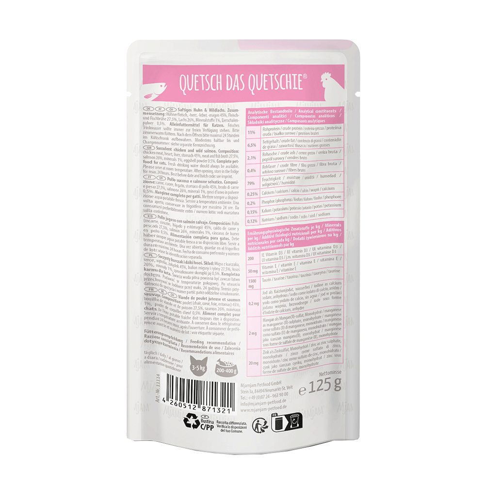 Bild: Mjamjam Quetschie Saftiges Huhn und Wildlachs 