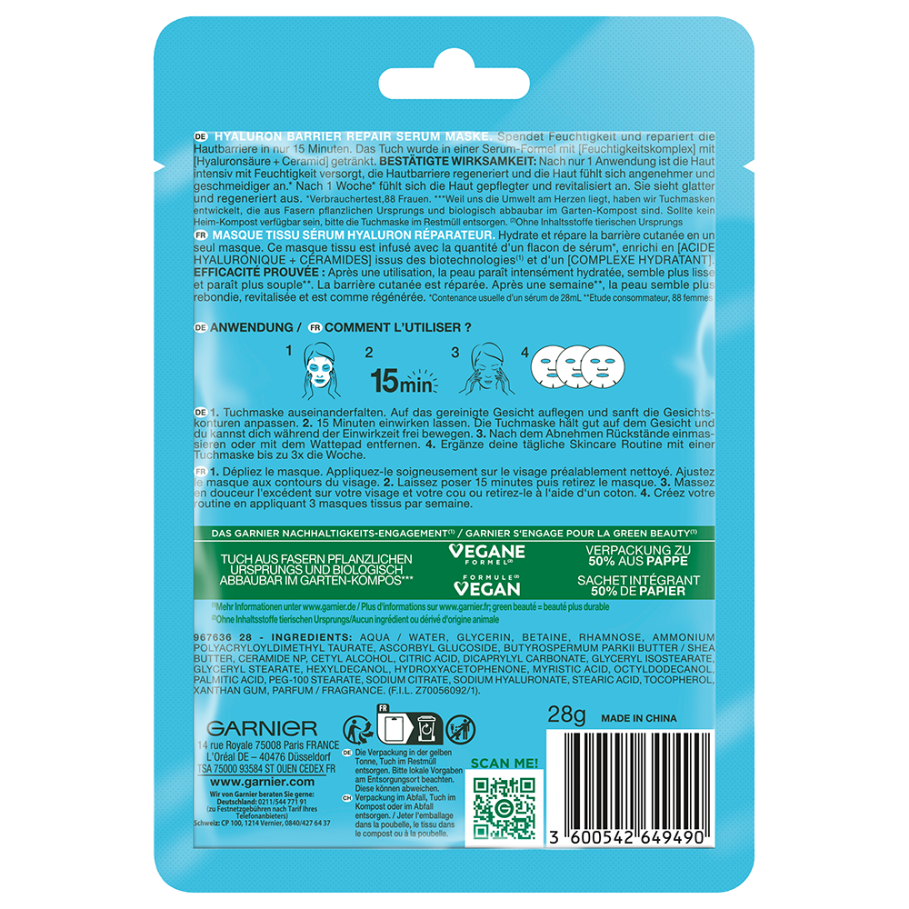 Bild: GARNIER Hyaluron Barrier Repair Serum Maske 