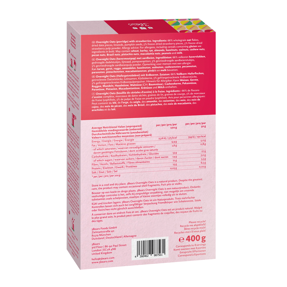 Bild: 3Bears Overnight Oats Sweet Strawberry 