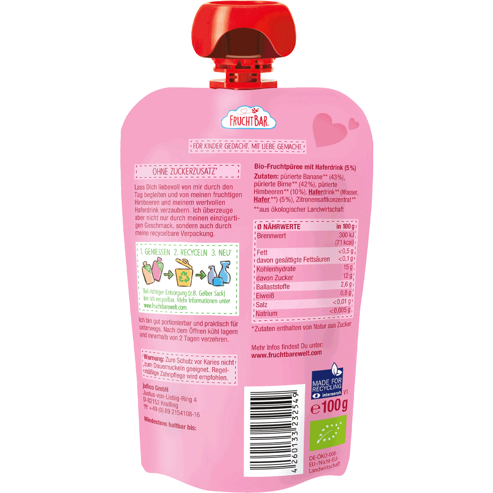 Bild: FruchtBar Quetsche Hab' Dich lieb Himbeere-Banane-Birne