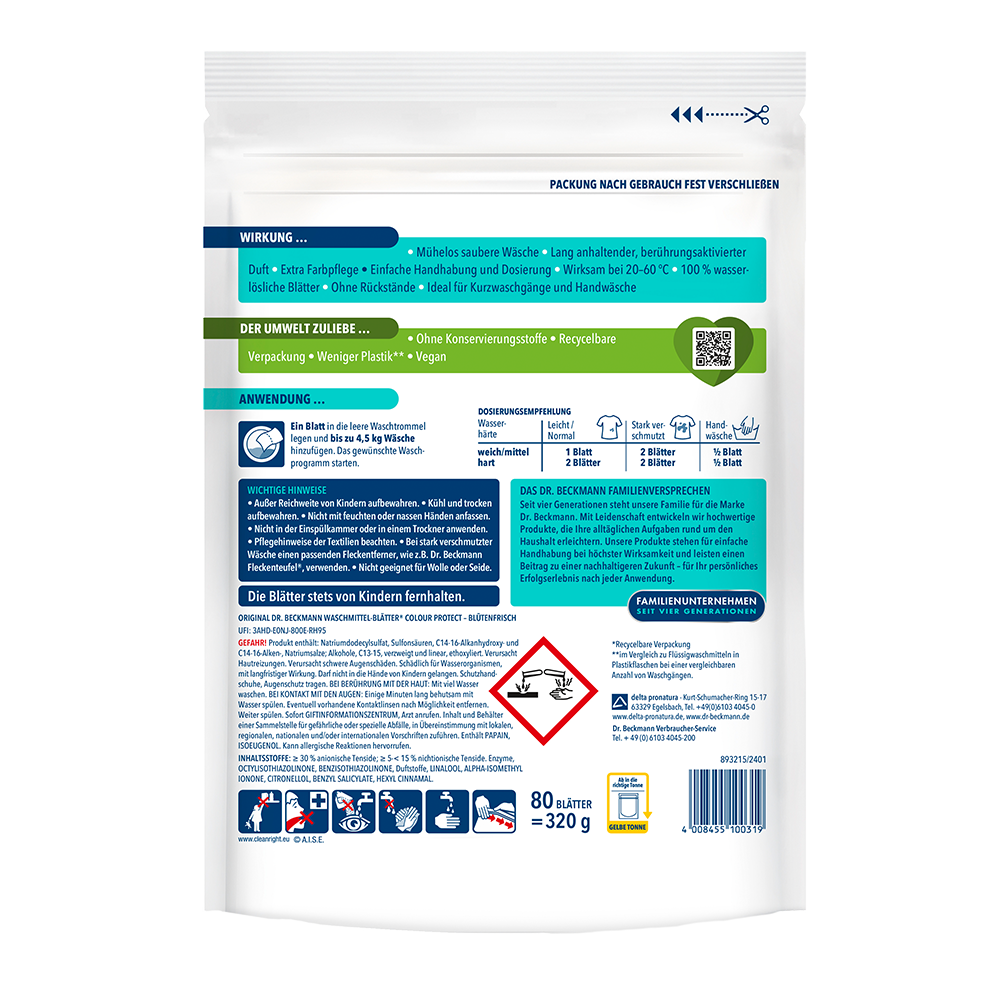Bild: Dr. Beckmann Magic Leaves Waschmittel Blätter Colour Protect Blütenfrisch 