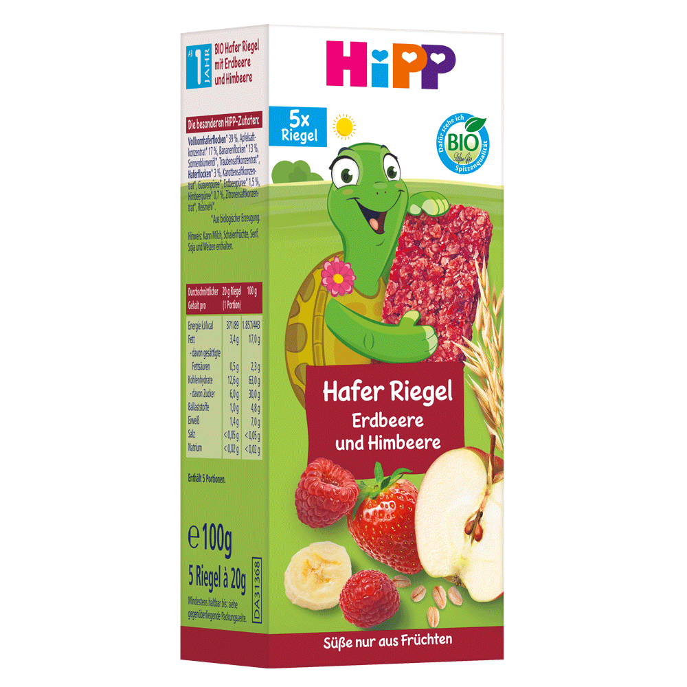 Bild: HiPP Hafer Riegel Erdbeere und Himbeere