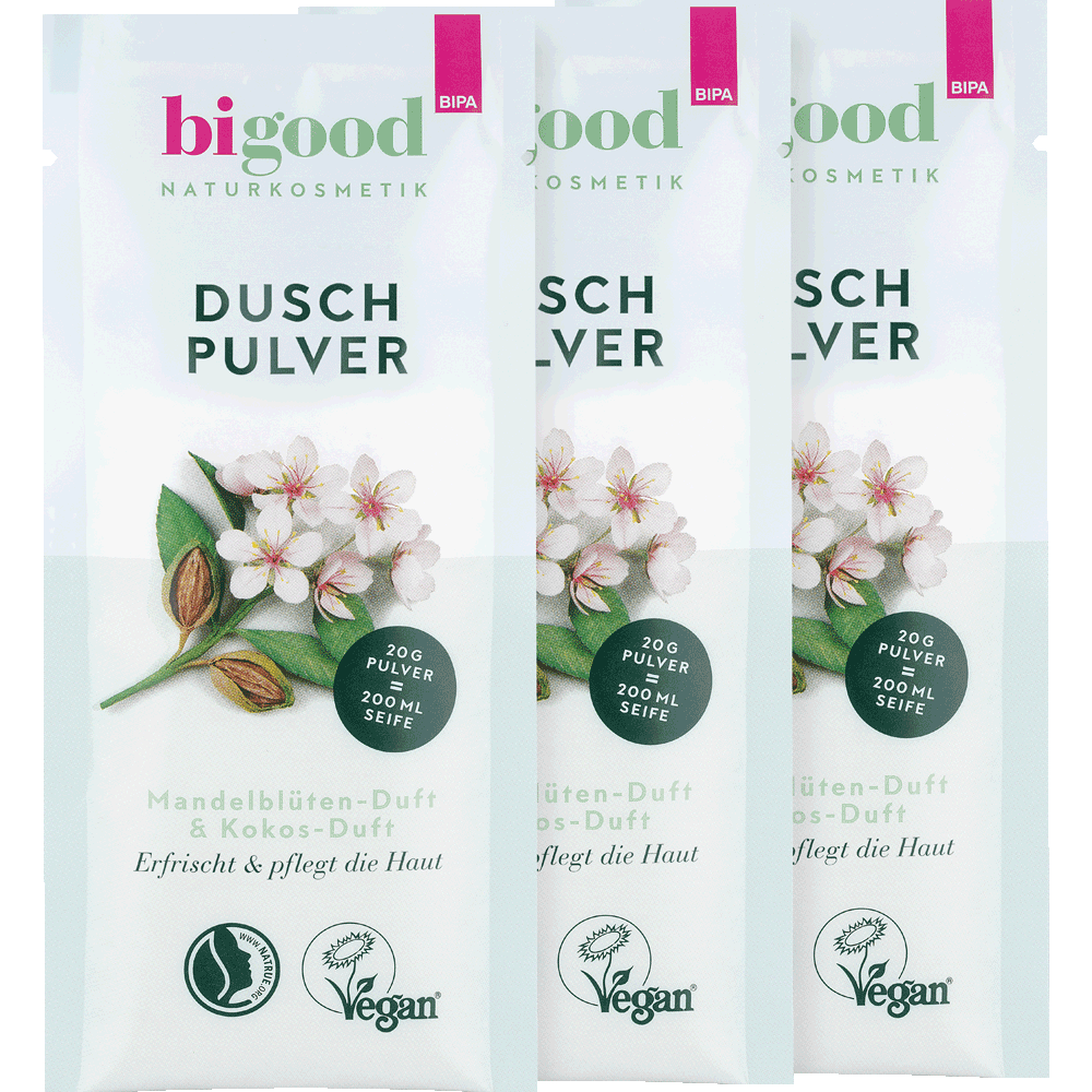 Bild: bi good Duschpulver Refill-Set Mandelblüten & Kokos-Duft