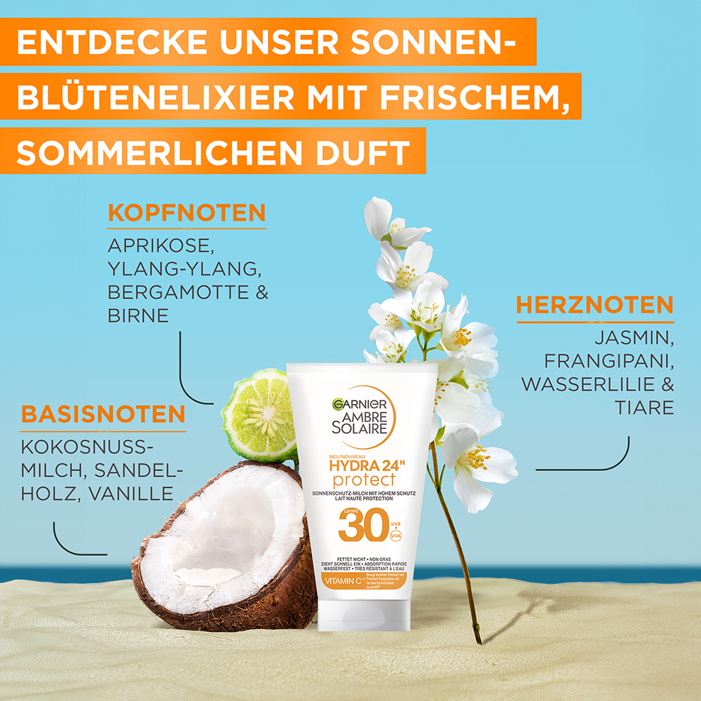 Bild: GARNIER AMBRE SOLAIRE Ambre Solaire Hydra 24H Sonnenschutz-Milch LSF 30 