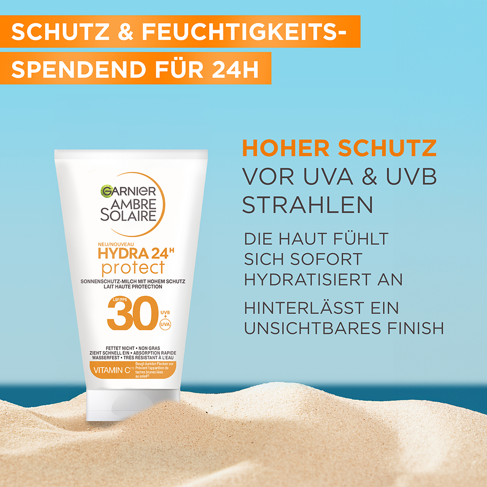 Bild: GARNIER AMBRE SOLAIRE Ambre Solaire Hydra 24H Sonnenschutz-Milch LSF 30 