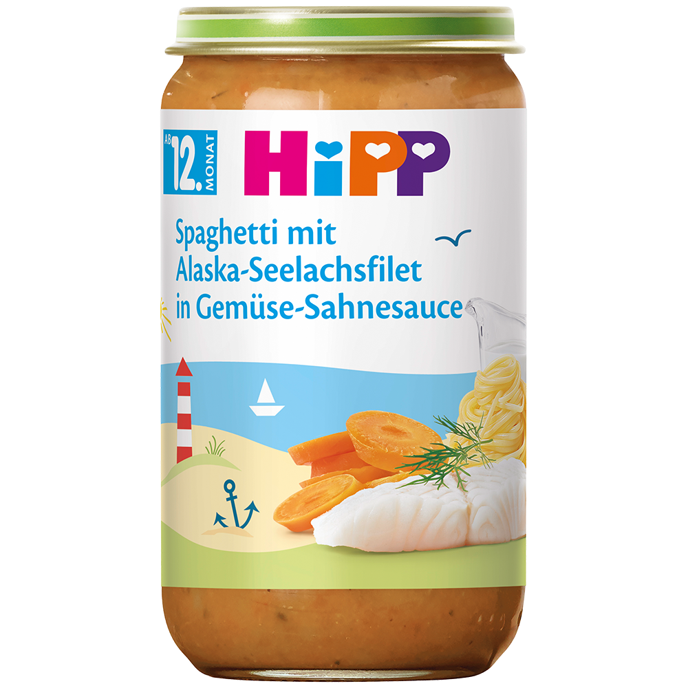 Bild: HiPP Spaghetti mit Alaska Seelachsfilet in Gemüse Sahnesauce 