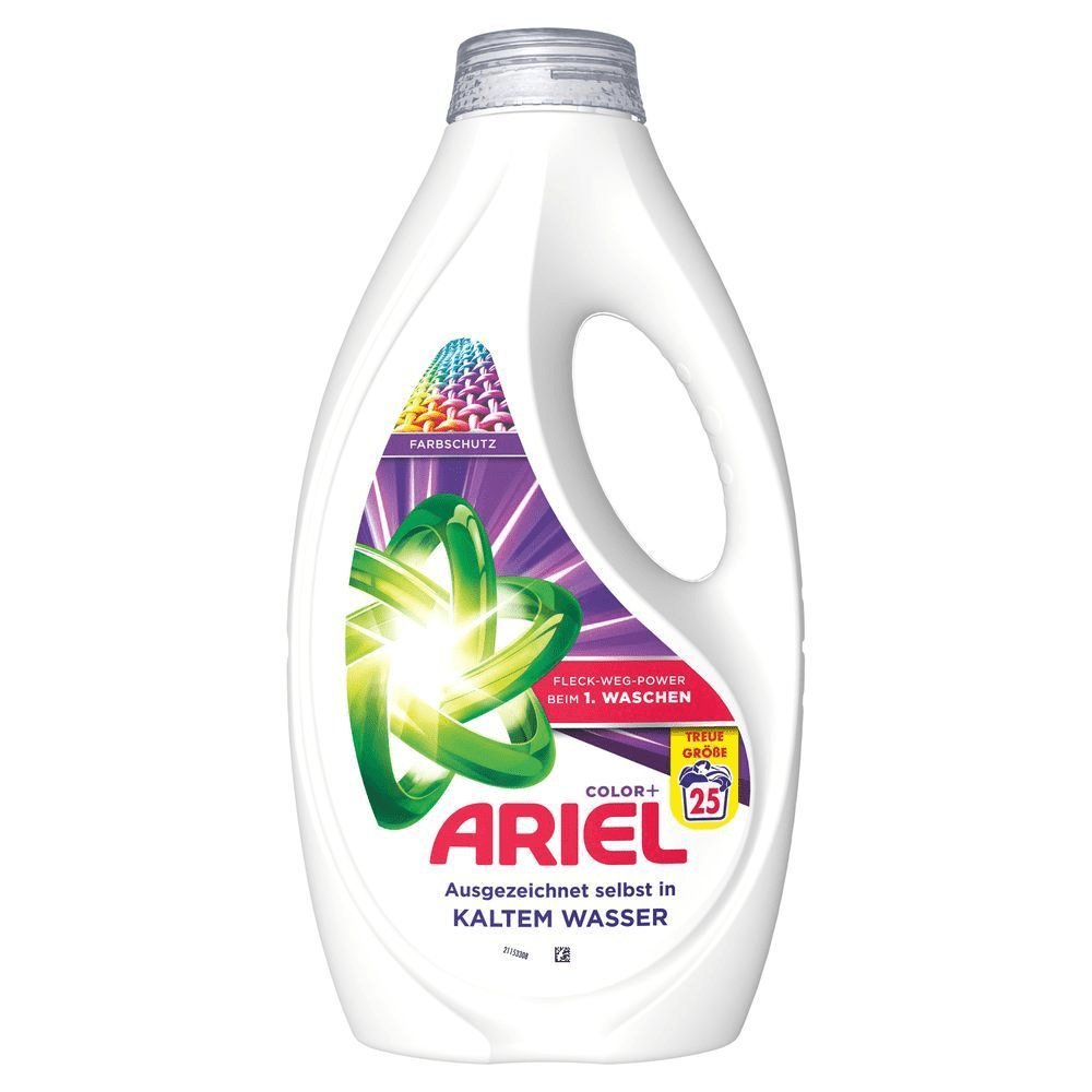Ariel Color+ Flüssigwaschmittel, 25 Waschladungen, FLECK-WEG-POWER BEIM 1. WASCHEN [EN] Ariel Color+ liquid laundry detergent, 25 washes [IT] Detersivo liquido per bucato Ariel Color+, 25 lavaggi;