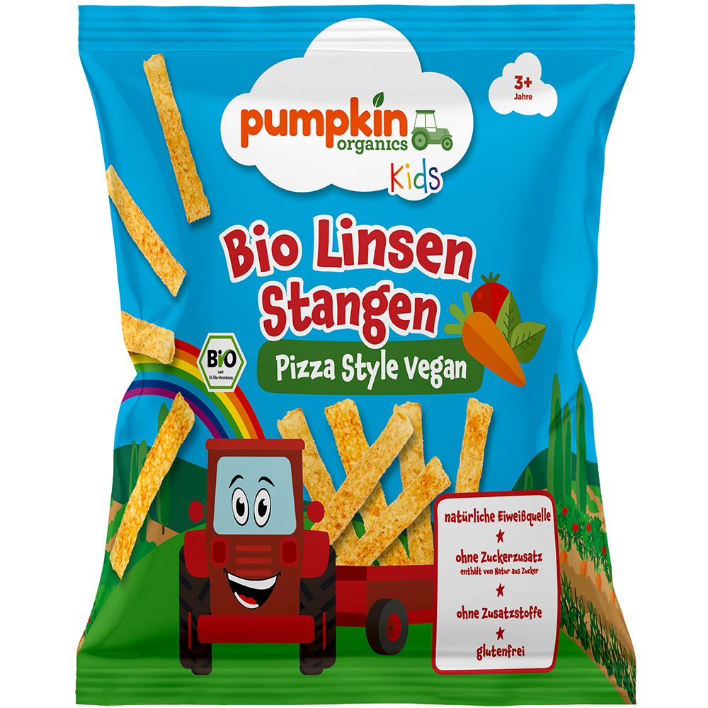 Bild: pumpkin organics Bio Linsen Stangen Pizza Style Vegan 