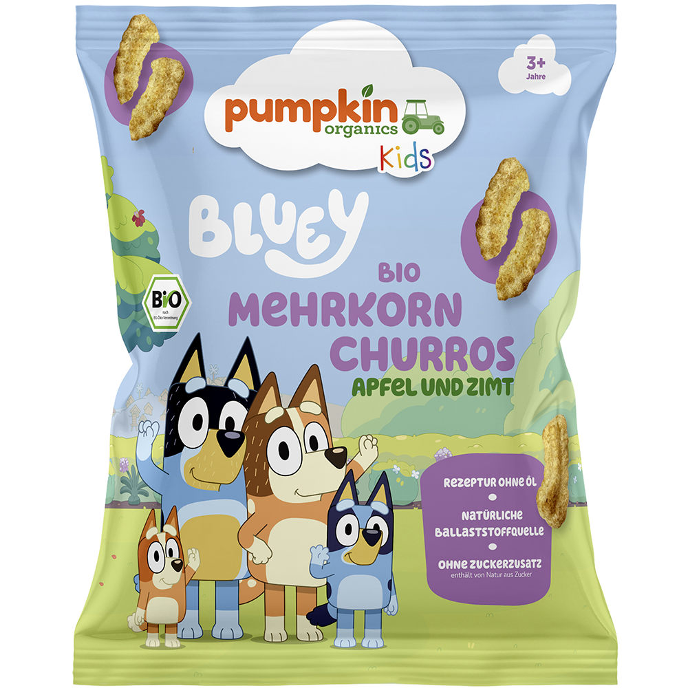 Bild: pumpkin organics Bluey Bio Mehrkorn Churros Apfel und Zimt 