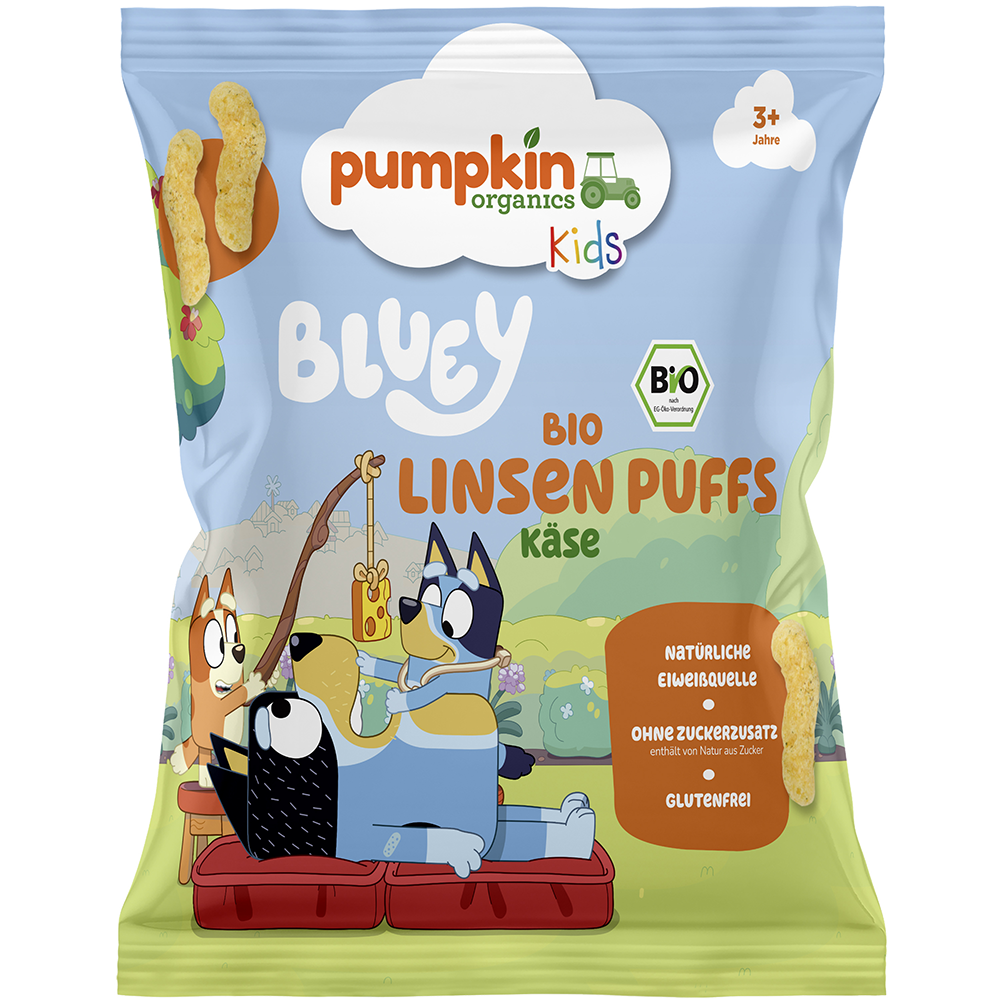 Bild: pumpkin organics Bluey Bio Linsen Puffs Käse 