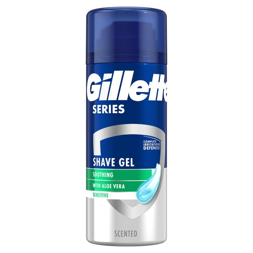 Gillette Series Rasiergel Dose für empfindliche Haut mit Aloe Vera, zur Beruhigung und für einen kompletten Irritationsschutz. [IT] Gillette Series Gel da barba per pelli sensibili con aloe vera, per una difesa completa contro le irritazioni da rasatura.;