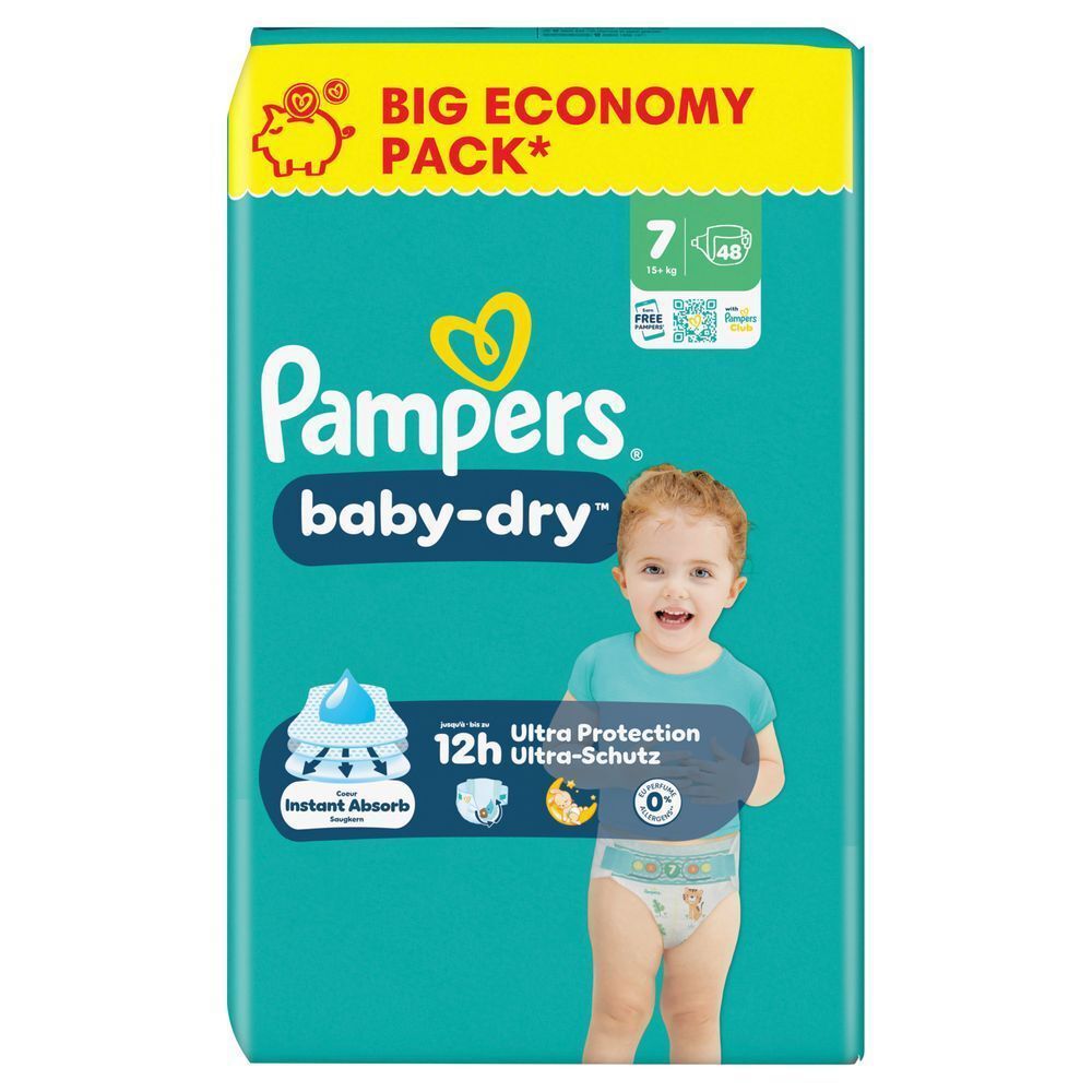 Pampers Baby-Dry Windeln im Big Economy Pack, Größe 7, mit bis zu 12 Stunden Ultra-Schutz.