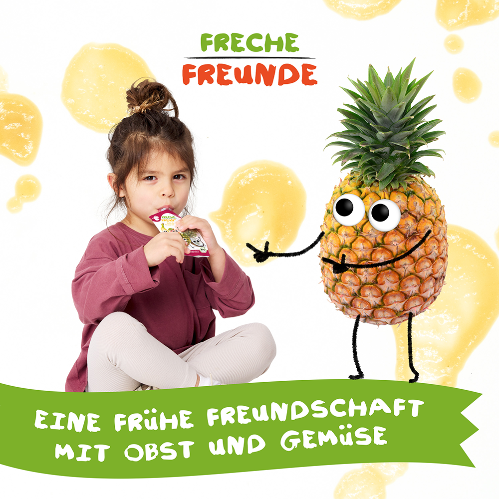 Bild: Freche Freunde Quetschie Apfel, Banane, Ananas mit Kokosnuss