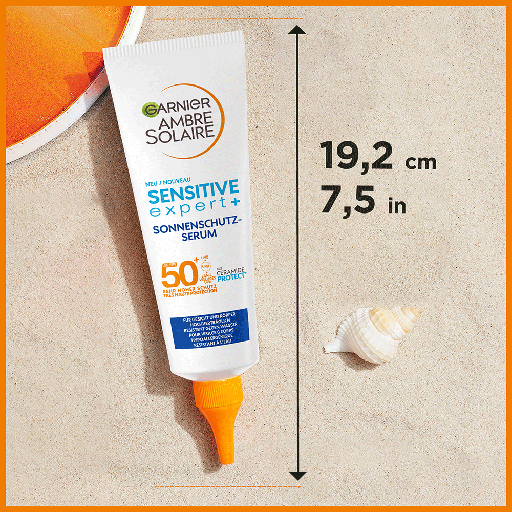 Bild: GARNIER AMBRE SOLAIRE Sensitive expert+ Sonnenschutz-Serum LSF 50+