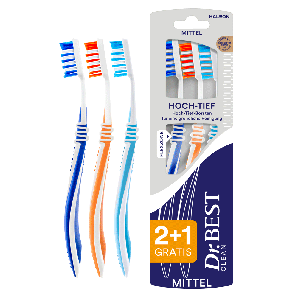 Bild: Dr. BEST Zahnbürsten Mittel 2+1 