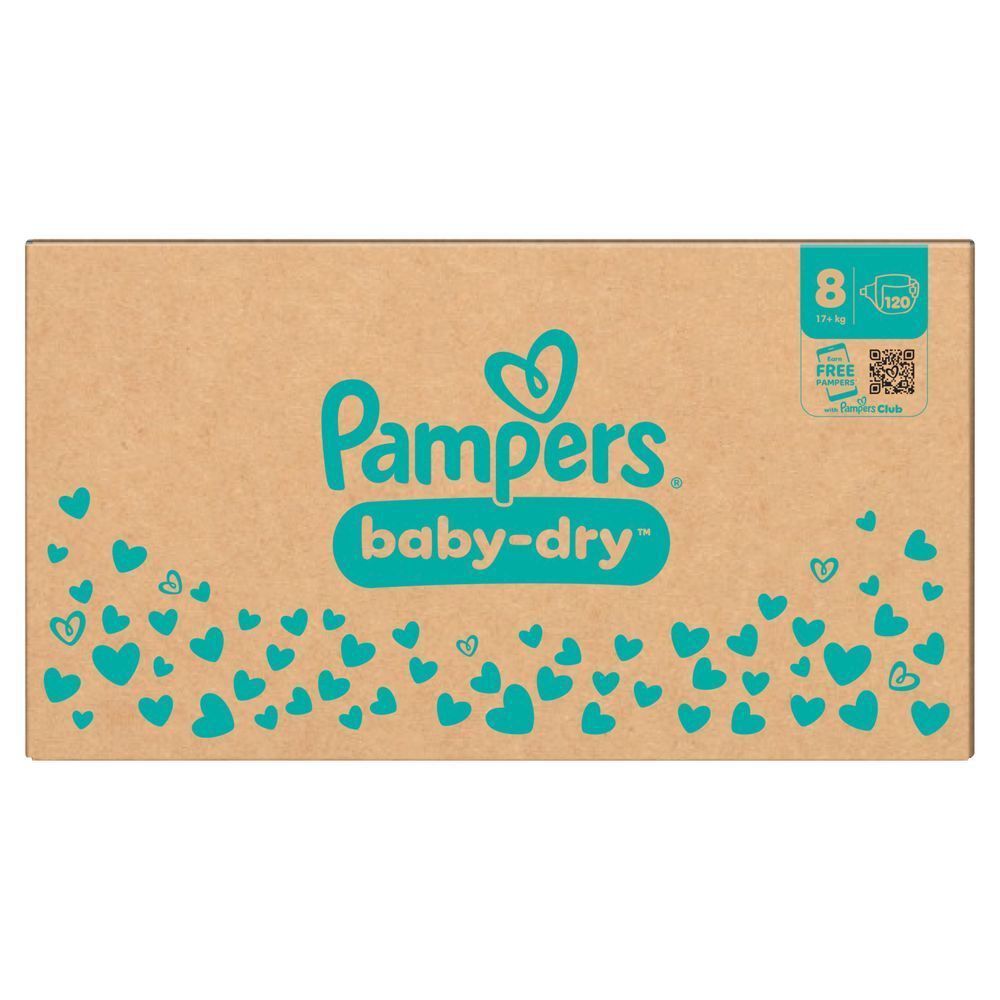 Pampers Baby-Dry Windeln, Größe 8 (17+ kg), 120 Stück, mit Hinweis auf kostenlose Pampers Vorteile beim Pampers Club.
