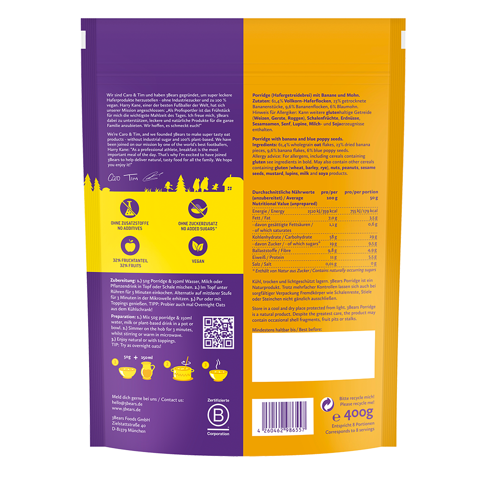 Bild: 3Bears Porridge Mohnige Banane 