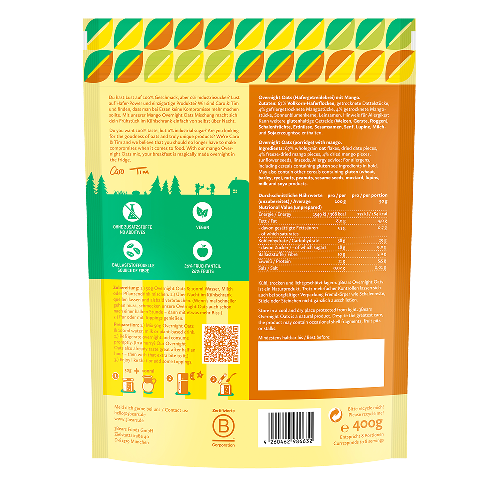 Bild: 3Bears Overnight Oats Goldene Mango 