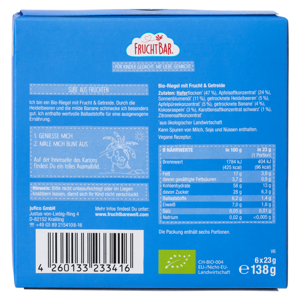 Bild: FruchtBar Bio Riegel Heidelbeere Banane Hafer