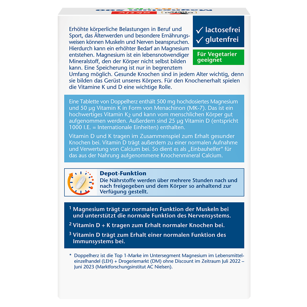 Bild: DOPPELHERZ Magnesium 500 + D3 + K2 Depot 
