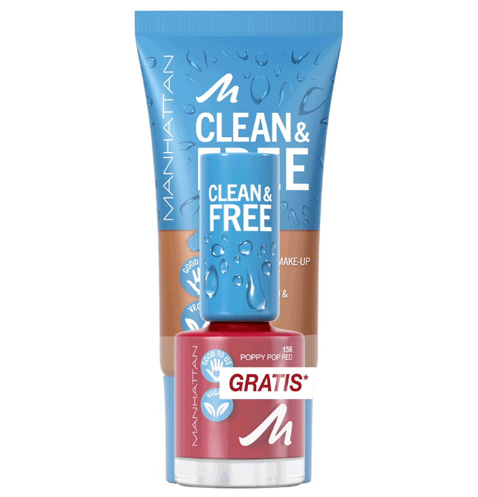 Bild: MANHATTAN Clean & Free Skin Tint + gratis Nail Polish Rose Beige + Poppy Pop Red