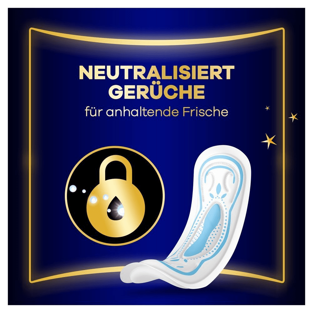 Always Maxi Profresh Night Binde mit Schloss neutralisiert Gerüche für langanhaltende Frische.