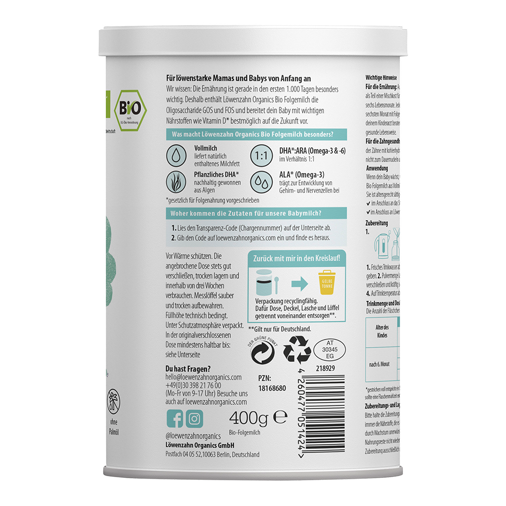 Bild: Löwenzahn organics Bio Folgemilch aus Vollmilch