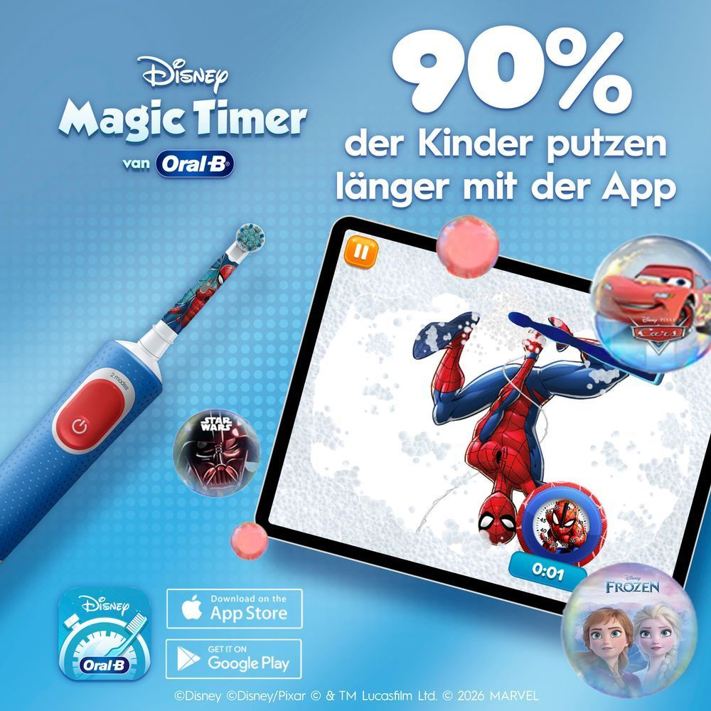 Bild: Oral-B Pro Kids Spiderman Elektrische Zahnbürste, Blau/Rot 