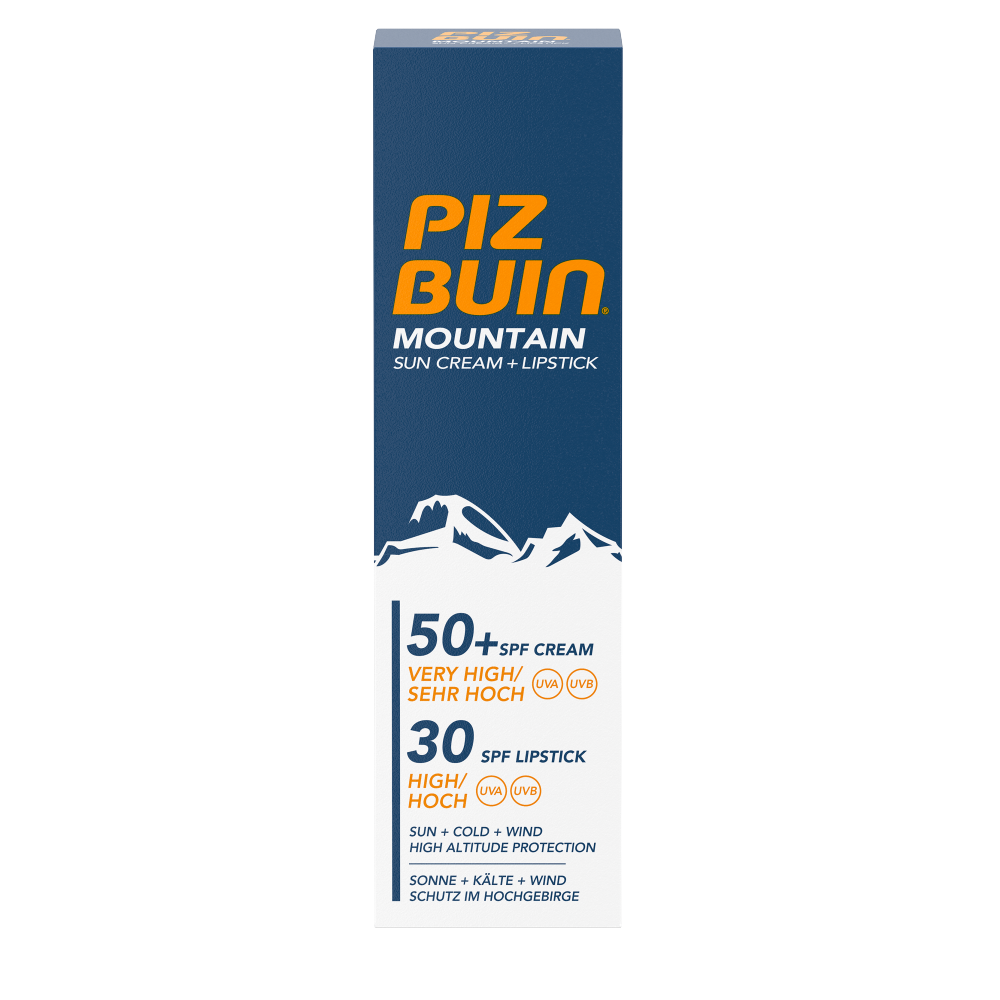 Bild: PIZ BUIN Mountain Sonnencreme LSF 50+ und Lippenpflege LSF 30 