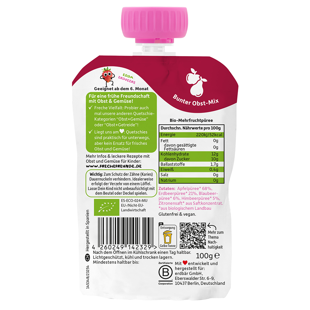 Bild: Freche Freunde Quetschie Apfel, Erdbeere, Blaubeere und Himbeere 