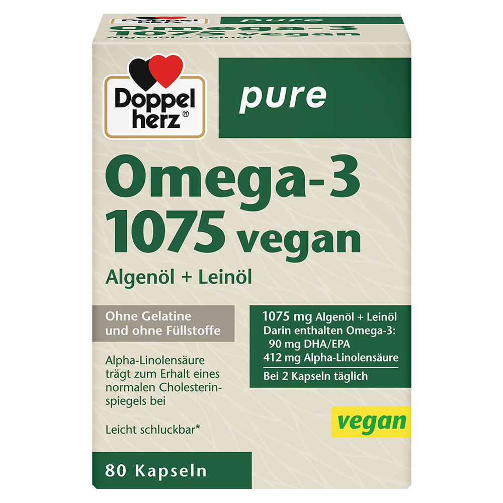 Bild: DOPPELHERZ Pure Omega 3 1075 Vegan Algenöl + Leinöl 
