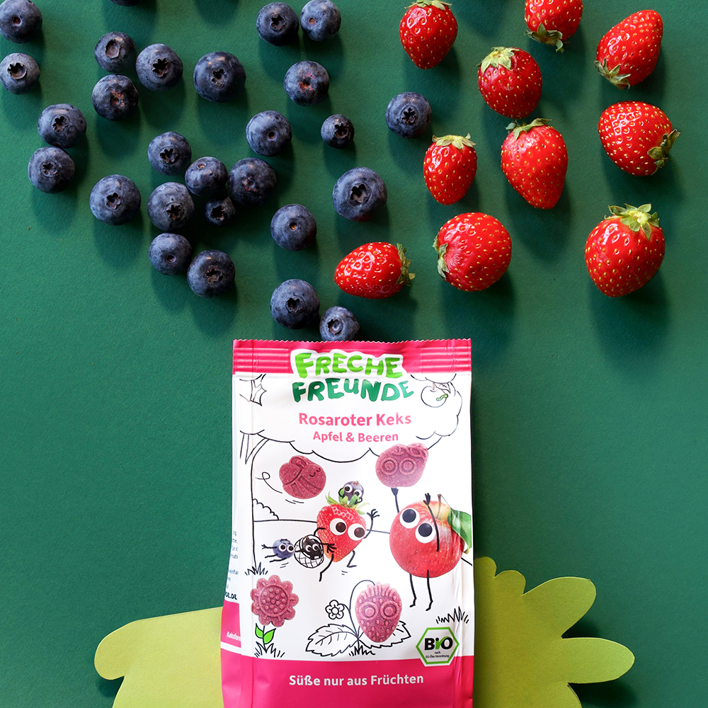 Bild: Freche Freunde Rosaroter Keks Apfel und Beeren 