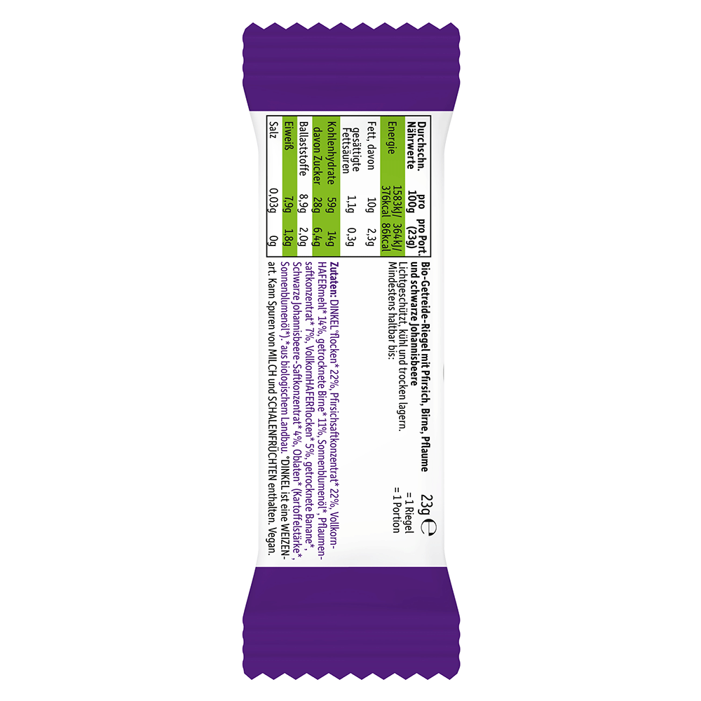 Bild: Freche Freunde Frecher Riegel Pfirsich, Birne, Pflaume und schwarze Johannisbeere 