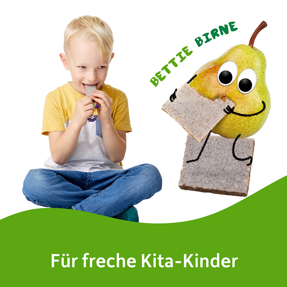 Bild: Freche Freunde Frecher Riegel Pfirsich, Birne, Pflaume und schwarze Johannisbeere 