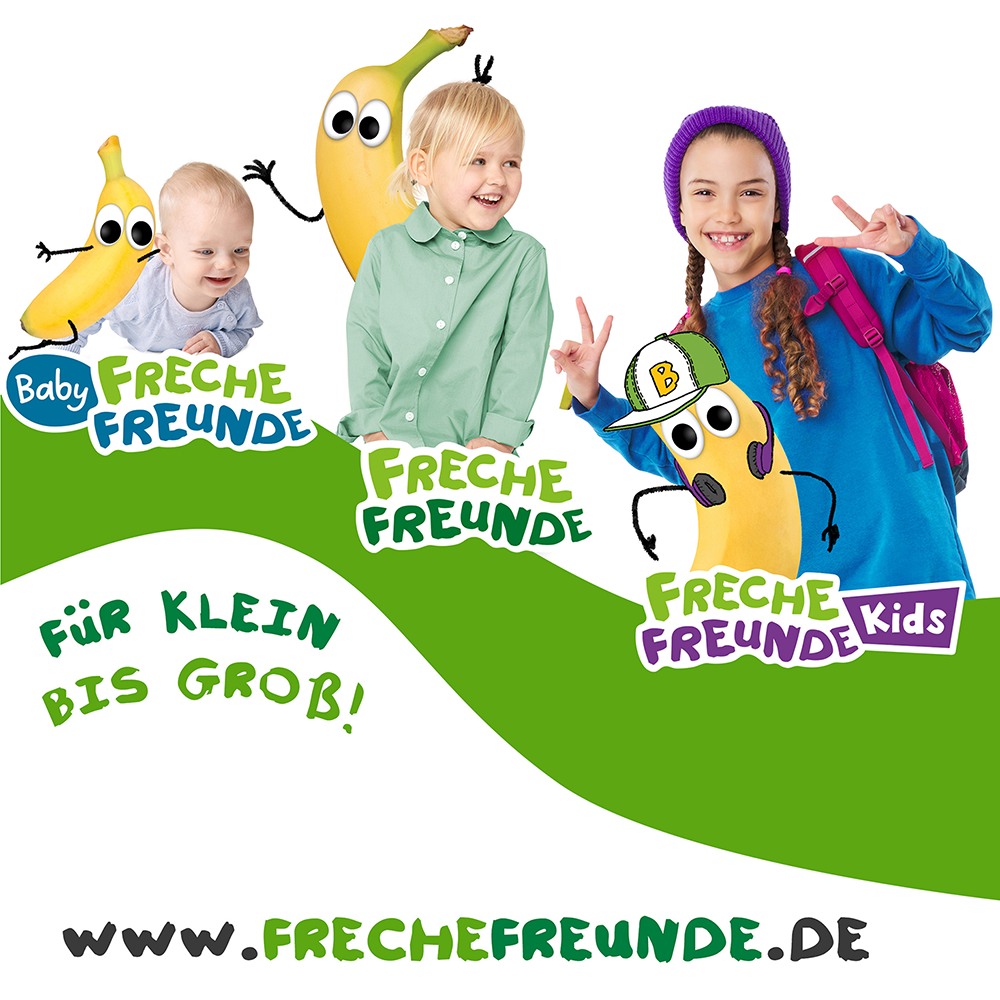 Bild: Freche Freunde Frecher Riegel Pfirsich, Birne, Pflaume und schwarze Johannisbeere 