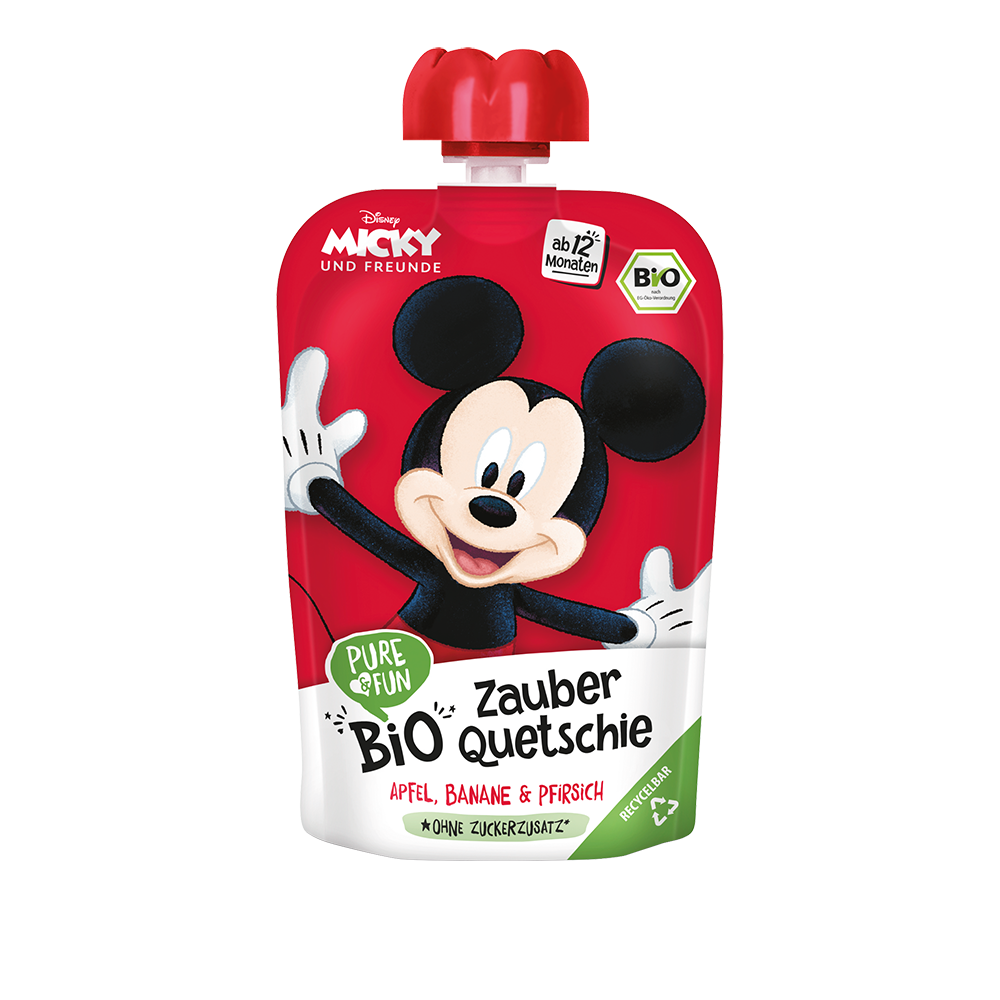 Bild: Pure & Fun Quetschie Micky Apfel, Banane & Pfirsich 