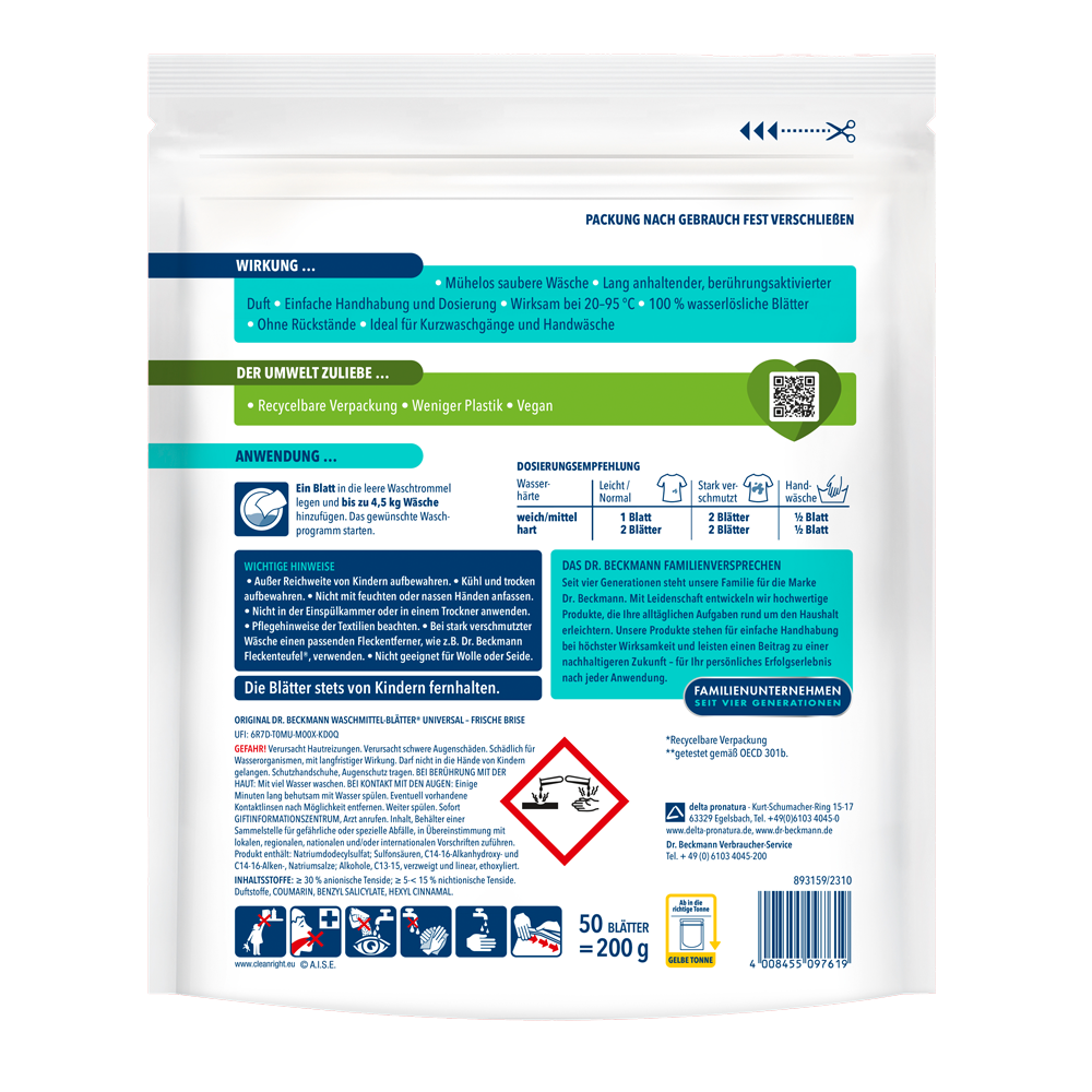 Bild: Dr. Beckmann Magic Leaves Waschmittel Blätter Universal Frische Brise 