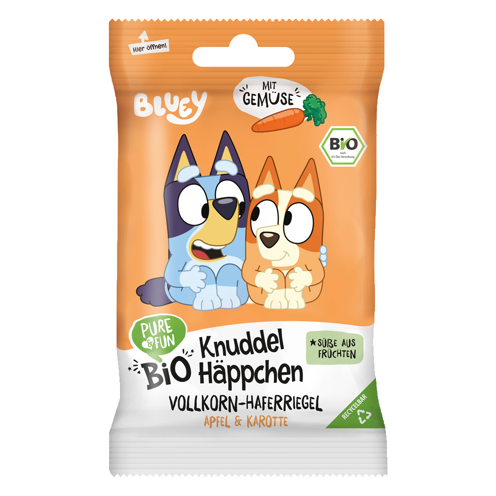 Bild: Pure & Fun BIO Vollkorn Haferriegel Knuddel Häppchen Apfel und Karotte 