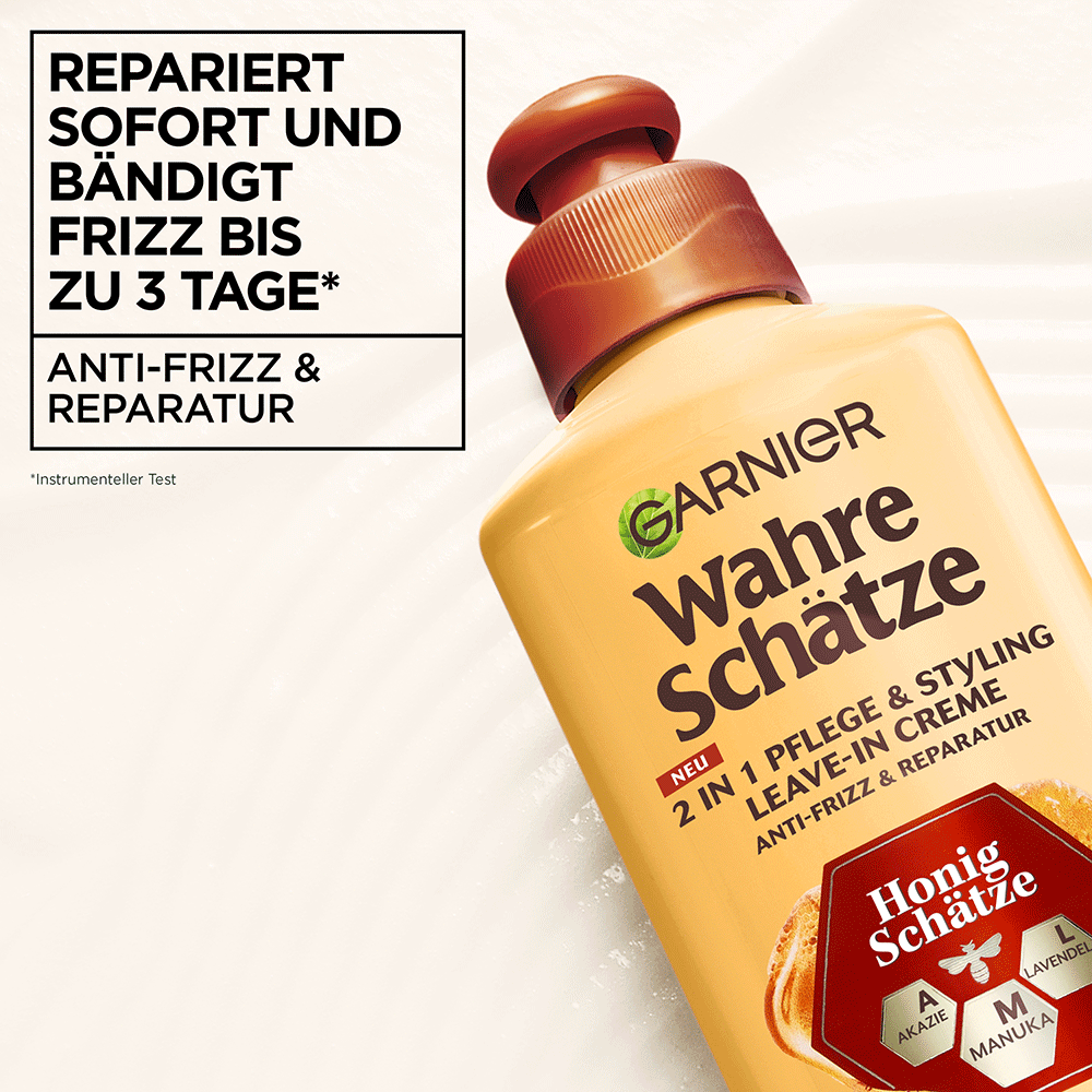 Bild: GARNIER Wahre Schätze 2-in-1 Pflege & Styling Honig Schätze