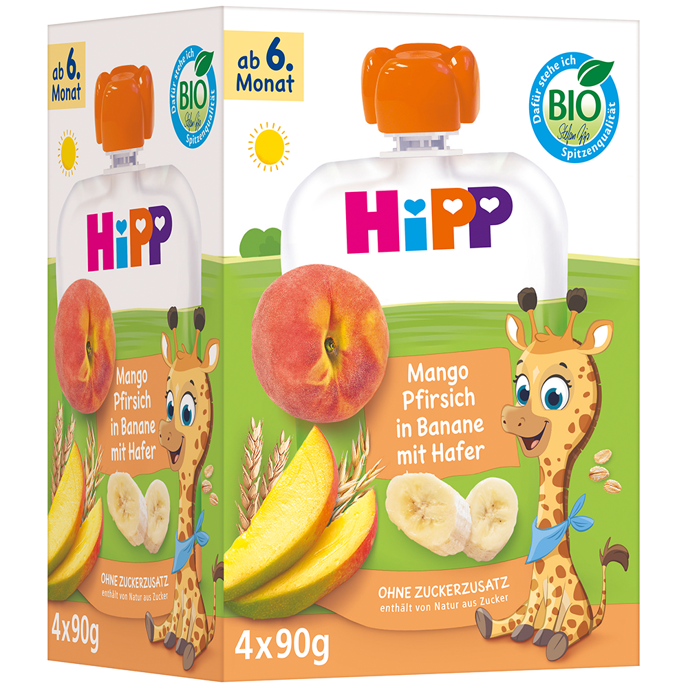 Bild: HiPP Frucht-Porridge Mango-Pfirsich in Banane mit Hafer