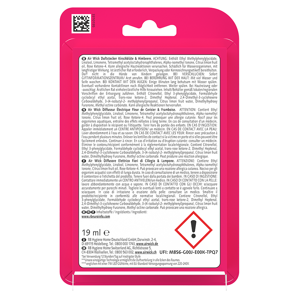 Bild: AIRWICK Duftölflakon-Gerät + Nachfüllung Kirschblüte und Himbeere 