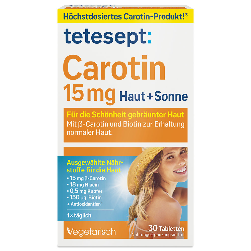 Bild: tetesept: Carotin 15mg Haut + Sonne Tabletten 