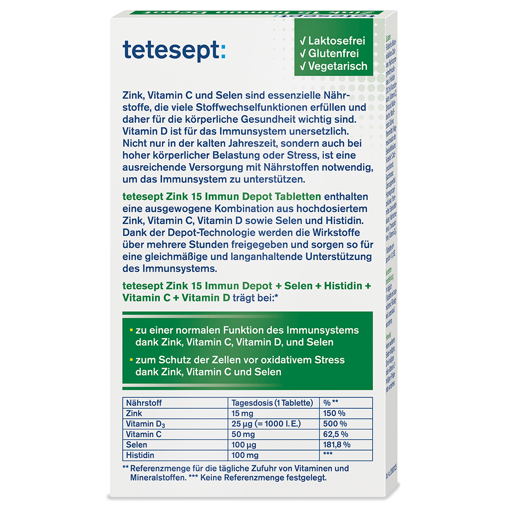 Bild: tetesept: Zink 15 Histidin + Selen Vitamin C + D3 1000