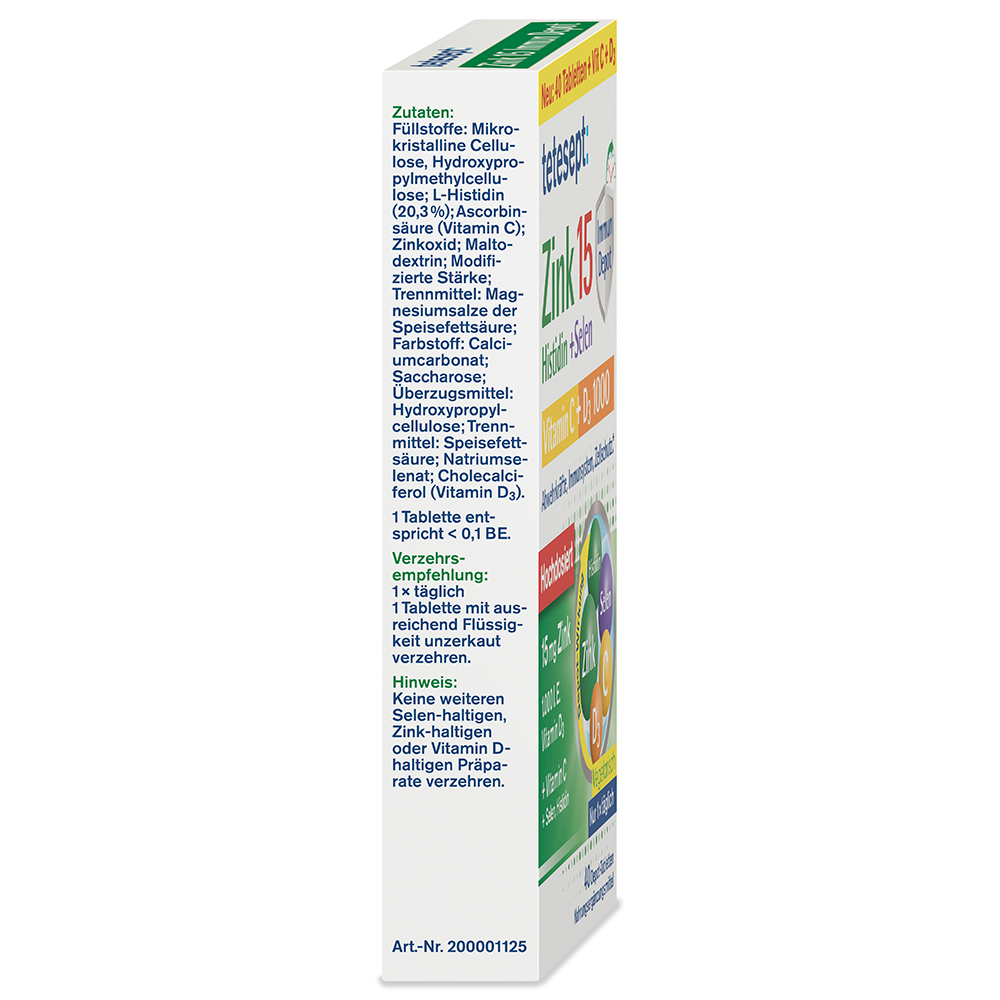 Bild: tetesept: Zink 15 Histidin + Selen Vitamin C + D3 1000