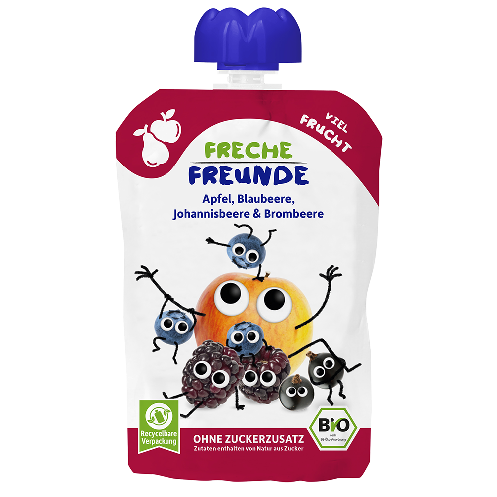 Bild: Freche Freunde Quetschie Apfel, Blaubeere, Johannisbeere und Brombeere 